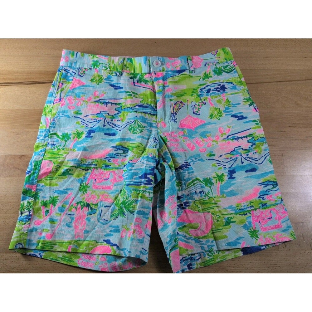 Lilly Pulitzer Honda Classic Shorts Mens 32 Blue Pink Beaumont Chino Golf